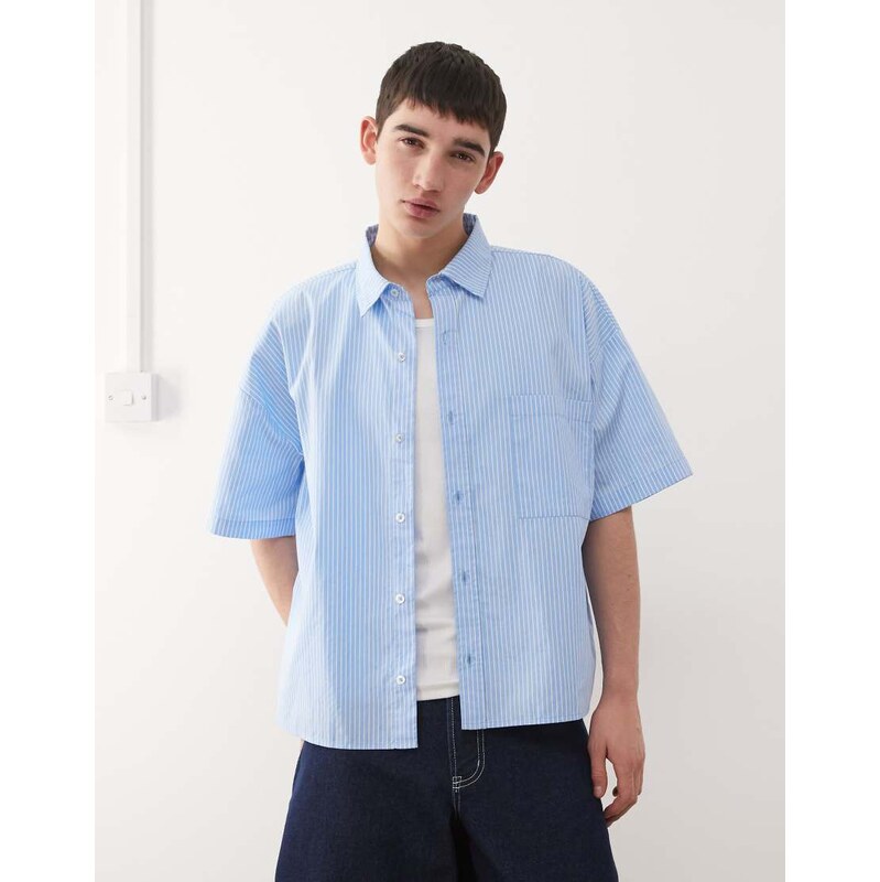 Reclaimed Vintage short sleeve crop boxy shirt in blue and white