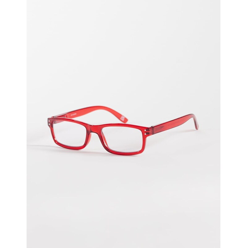 Reclaimed Vintage slim square blue light glasses in cherry red