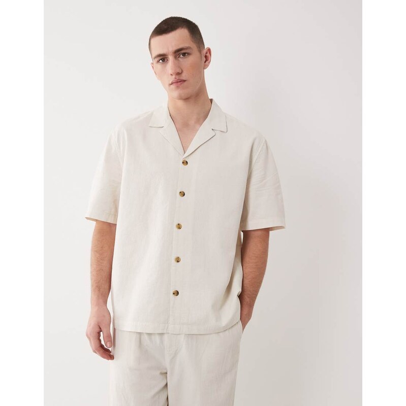 ASOS DESIGN co-ord textured revere shirt in ecru-White