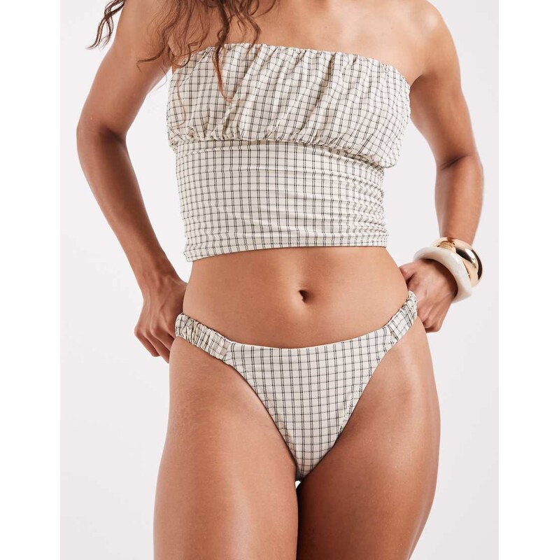ASOS DESIGN Piper Paper touch high leg bikini bottom in checked