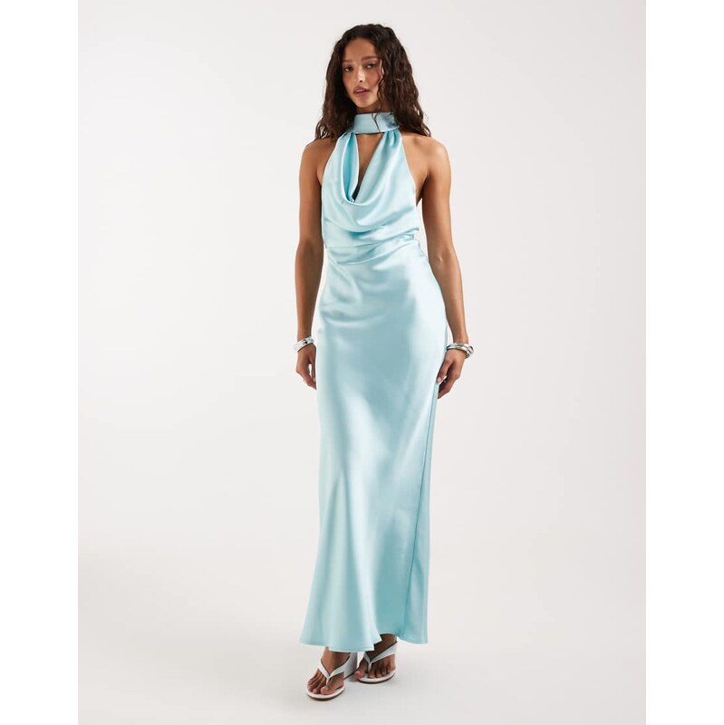 Pretty Lavish satin choker neck cowl detail low back maxi dress in 114942066