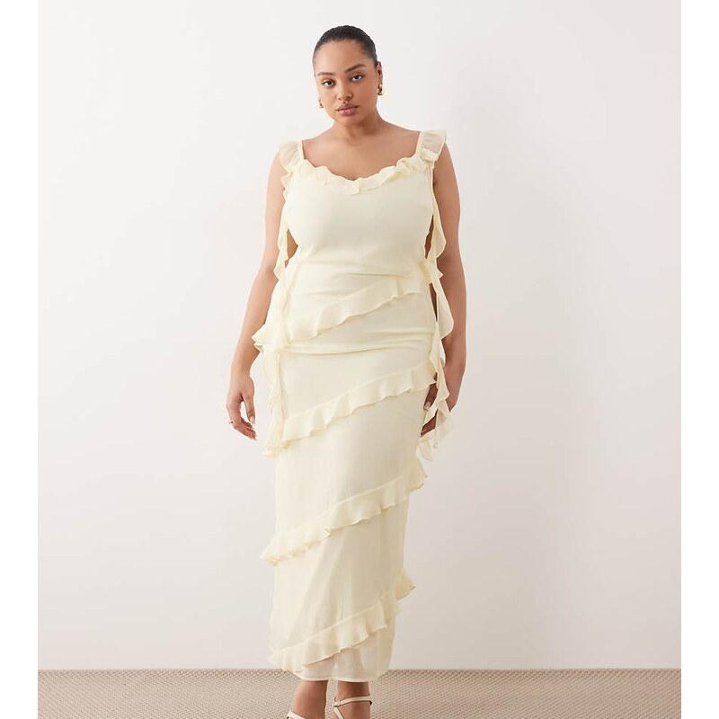 Pretty Lavish Curve Rue chiffon ruffle drape detail maxi dress in 114942081