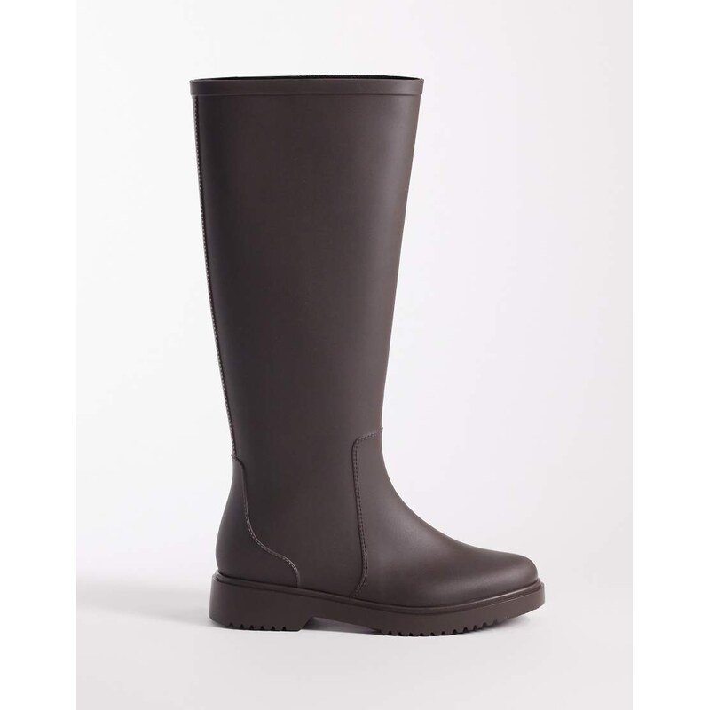 ASOS DESIGN Gigi welly boots in dark chocolate-Brown