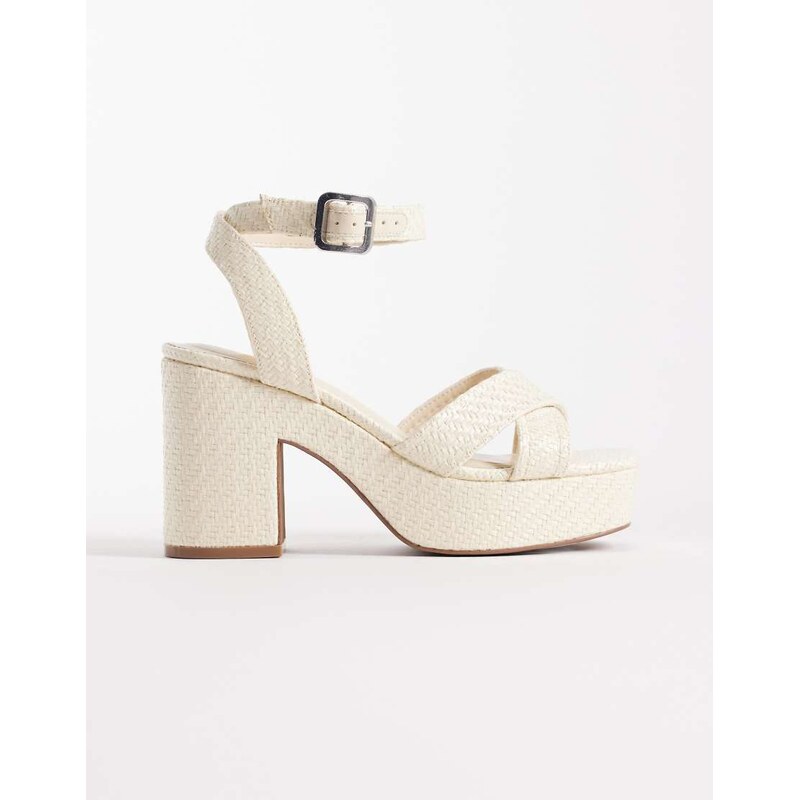 ASOS DESIGN Henley platform mid heeled sandals in off white