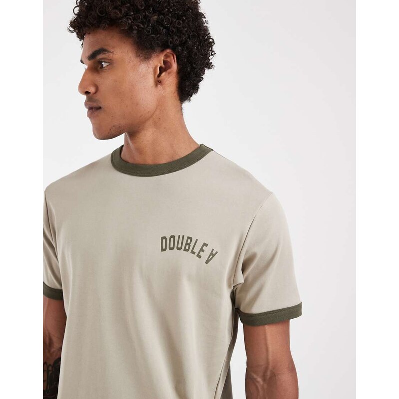 Double A By Wood Wood 100% cotton parker ringer t-shirt in stone