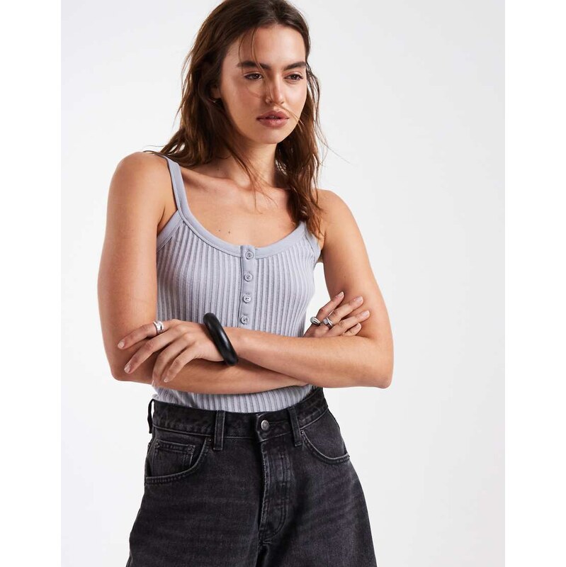& Other Stories longline ribbed vest with button details in