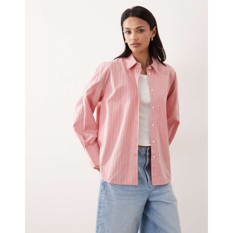 ARKET pure cotton pinstripe shirt in light pink 114942172