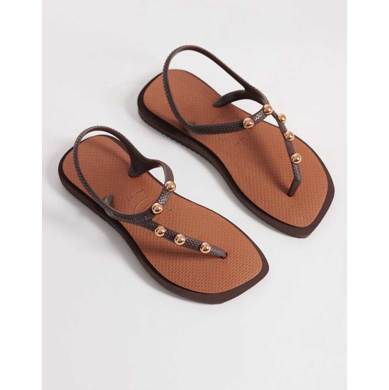 Havaianas square toe studded flip flops in brown 114942188