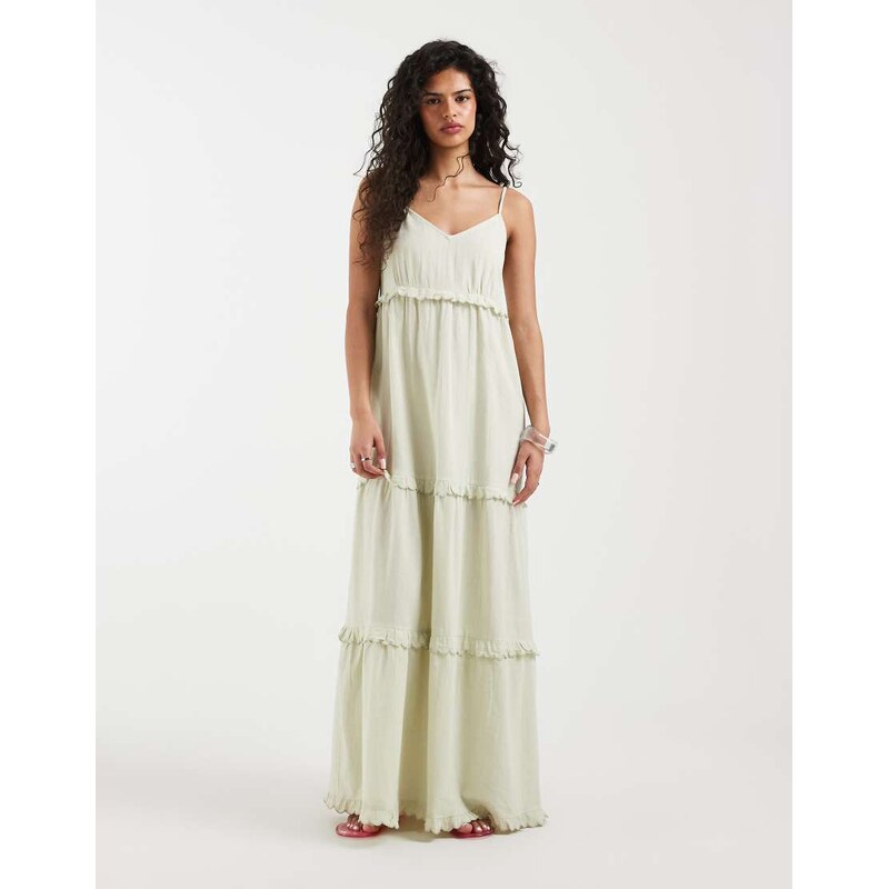 Vero Moda cotton cami tiered maxi dress with scallop edge detail