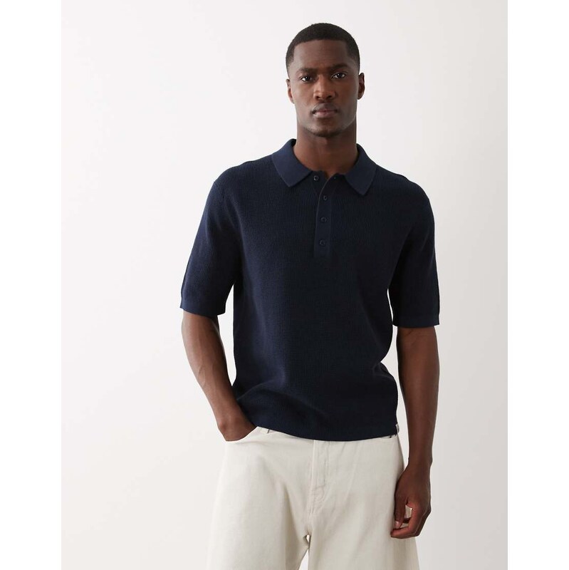 Calvin Klein Jeans waffle polo shirt in dark blue
