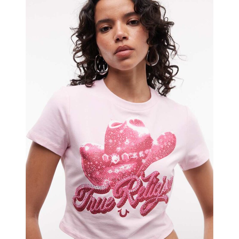 True Religion crystal cowgirl baby tee in pink 114942206