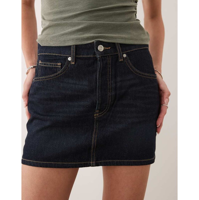 Mango 100% cotton micro denim mini skirt in indigo-Blue