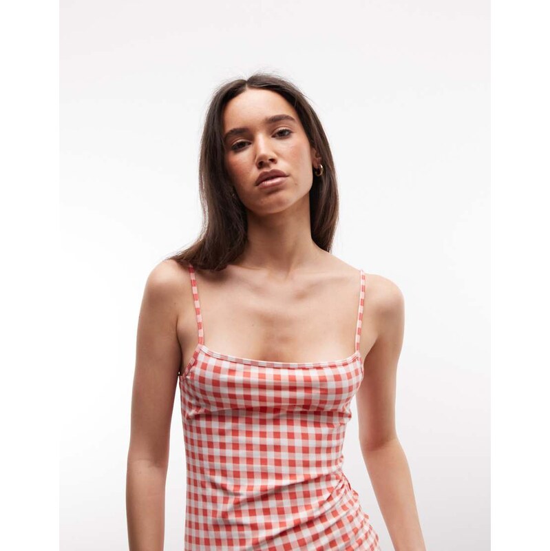Monki square neck vest top co-ord in red gingham print