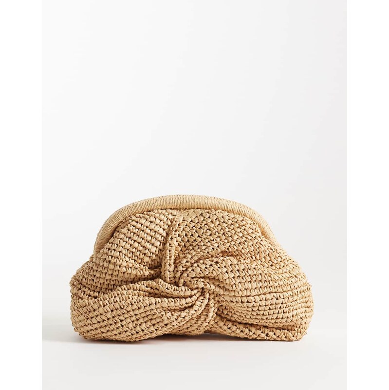 Mango twist detail woven clutch bag in beige-Neutral 114942237