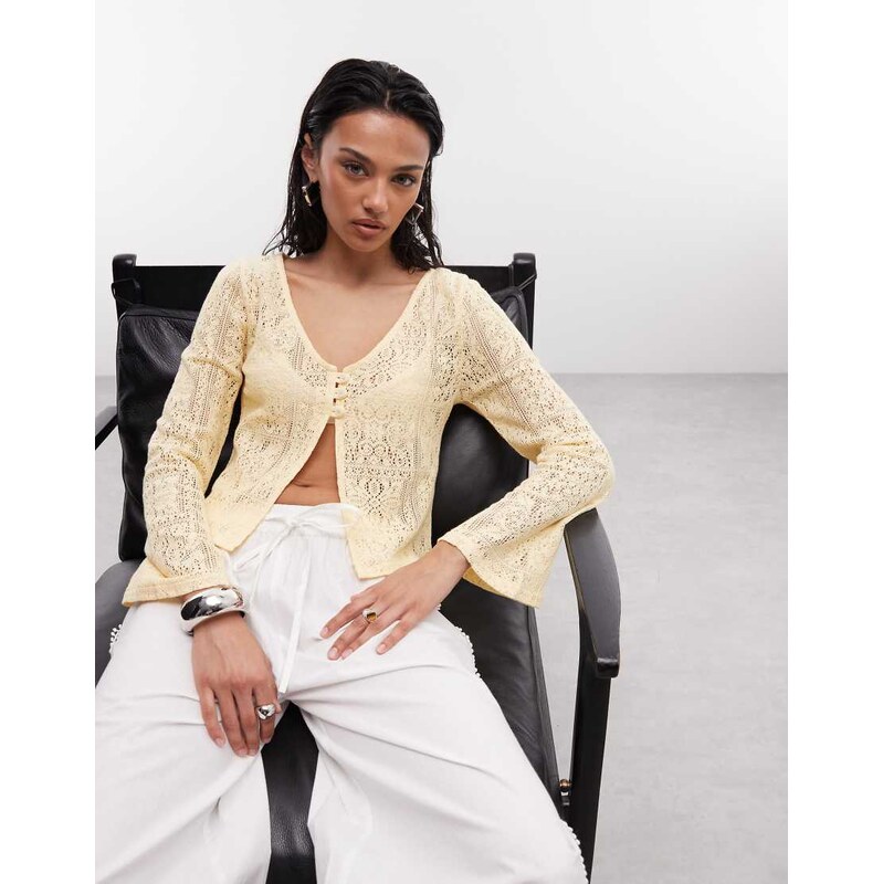 Reclaimed Vintage crochet cardigan in buttermilk-Yellow 114942263