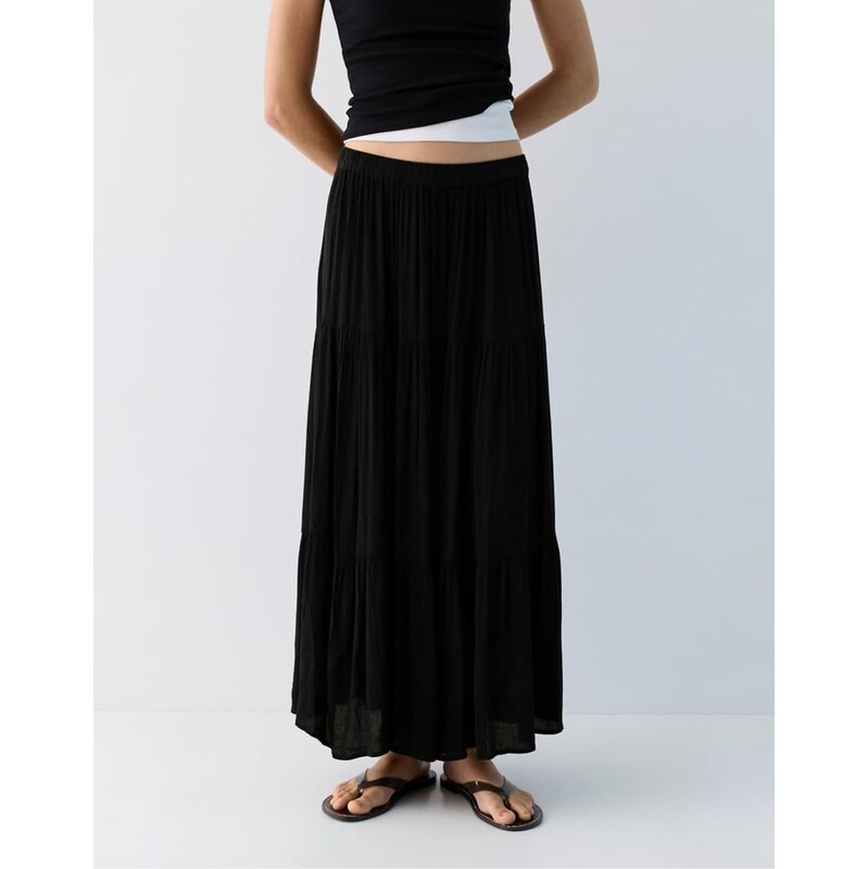 Pull&Bear Paneled midi skirt in black 114942283
