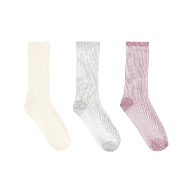 OYSHO 3 pairs of classic cotton textured socks in pink-mauve 114942287