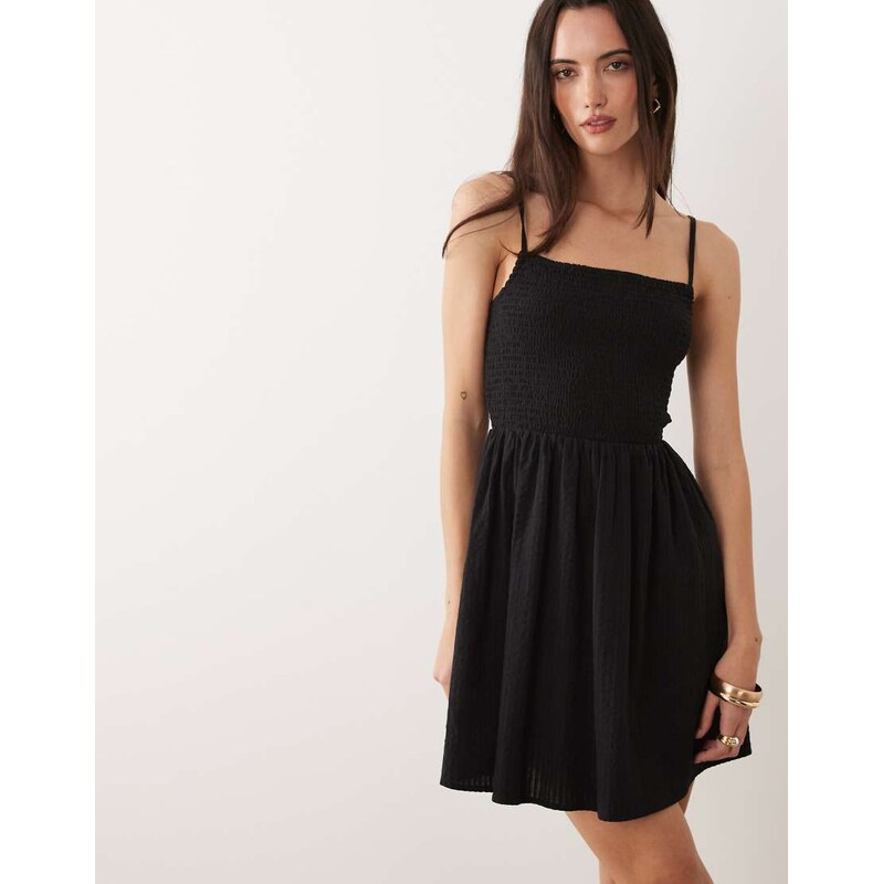 Brave Soul shirred mini sundress in black 115051719
