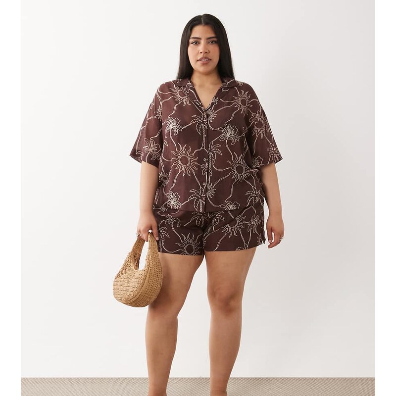 ASOS Curve ASOS DESIGN Curve Logan beach resort shirt in tropical 115051744