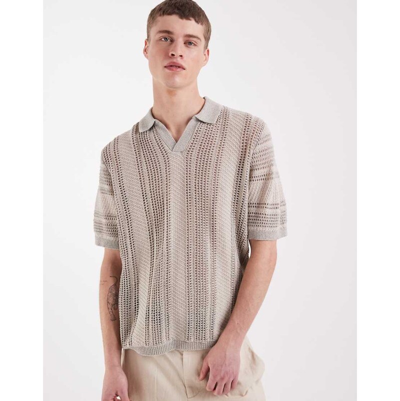 ASOS DESIGN relaxed short sleeve knitted crochet notch neck polo
