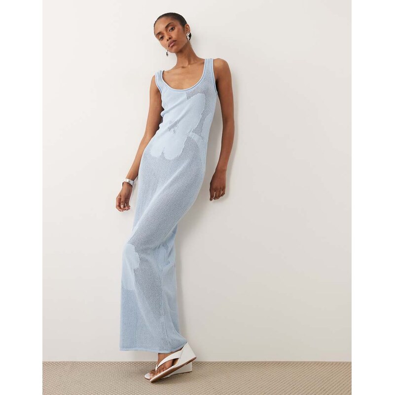 ASOS DESIGN fine knit floral maxi dress in blue