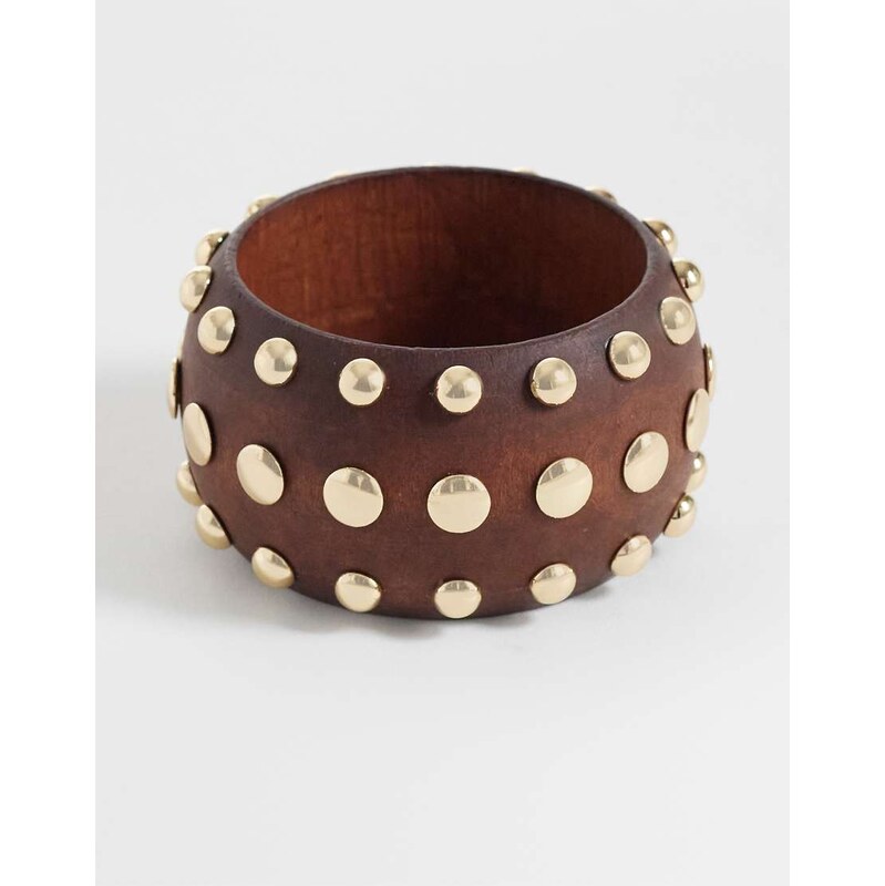 Mango studded wooden bangle in brown 114956611