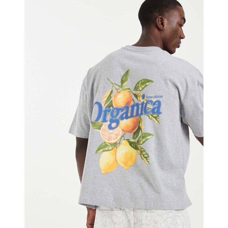 ASOS DESIGN boxy oversized t-shirt with fruit graphic in grey
