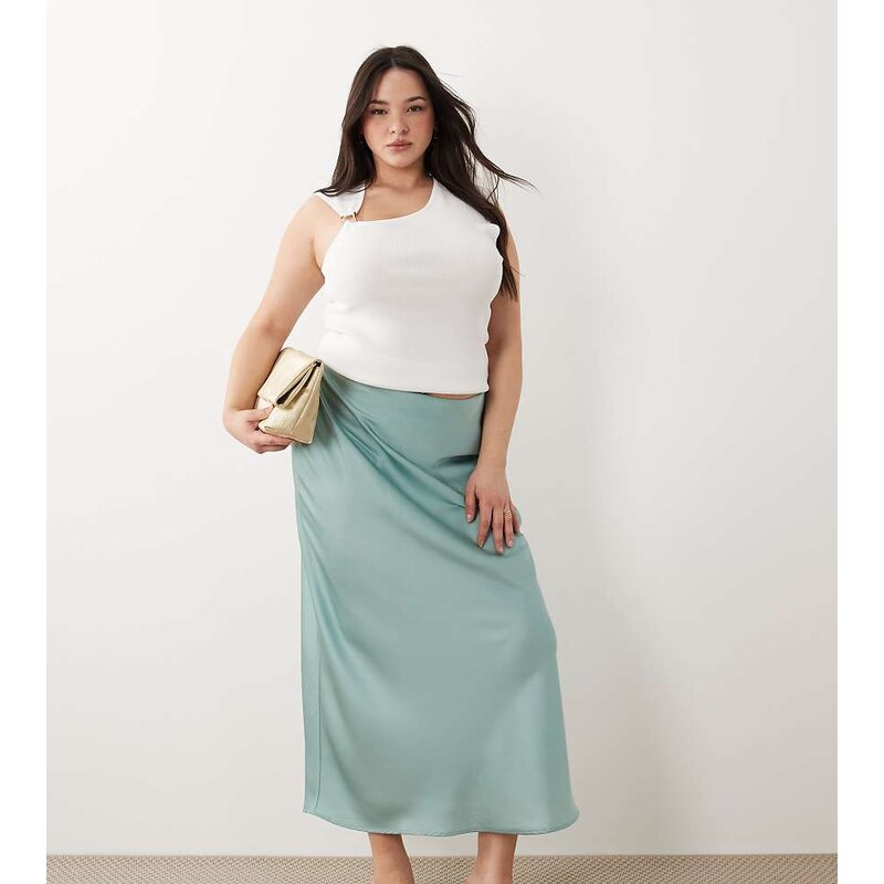 Vila Curve satin maxi skirt in blue surf