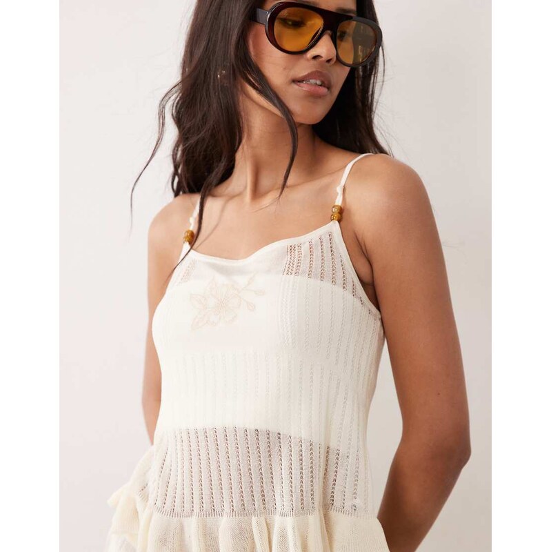 Miss Selfridge embroidered sheer knit cami top in cream-White 114943473