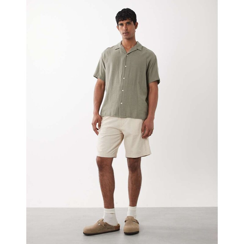 Jack & Jones drawstring linen blend shorts in cream-White