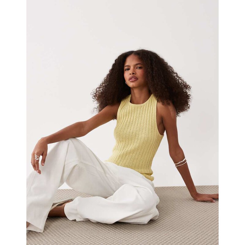 ASOS DESIGN ribbed racer boucle vest in yellow