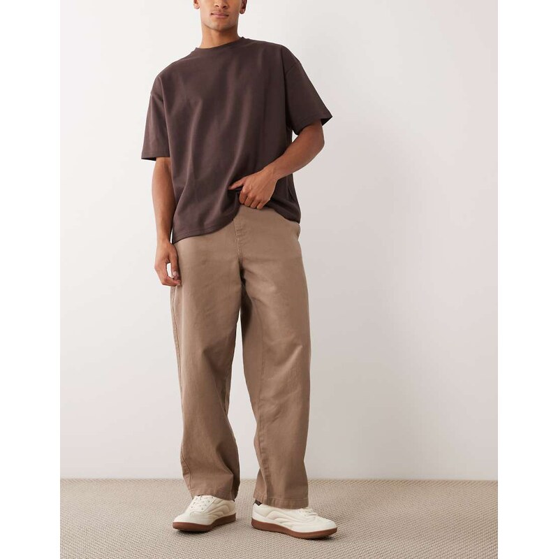 ASOS DESIGN loose straight trouser in tan-Brown