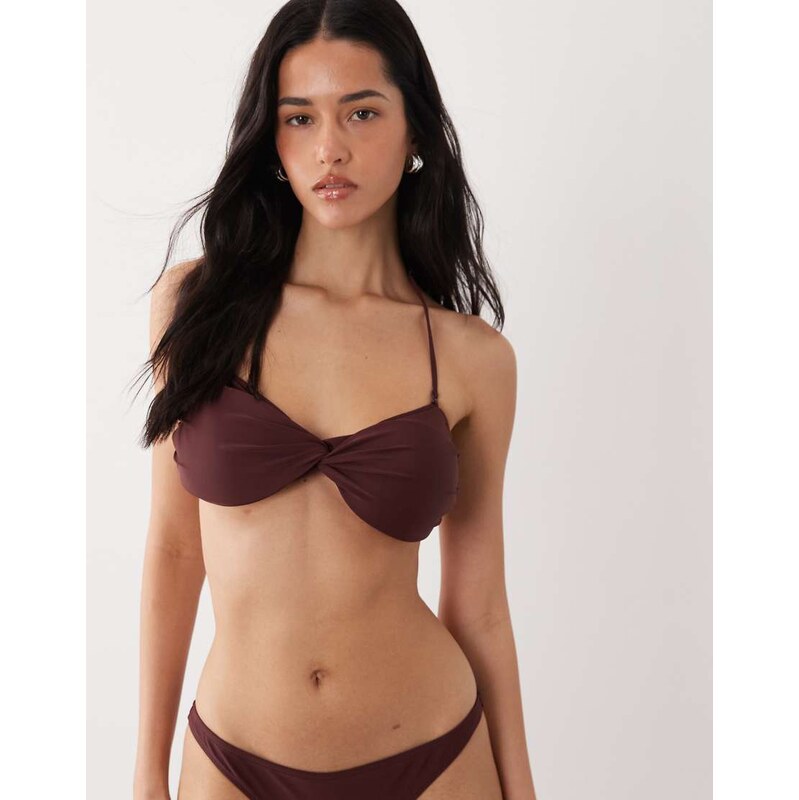 Mango twist front bandau bikini top in burgundy-Red 114943524
