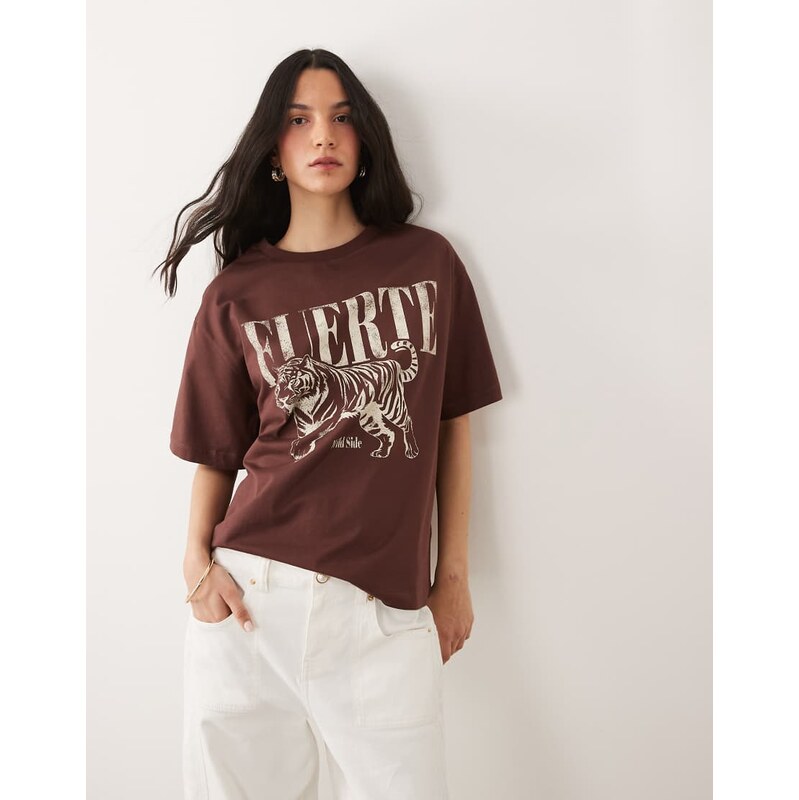 ASOS DESIGN oversized t-shirt with tiger graphic in chocolate