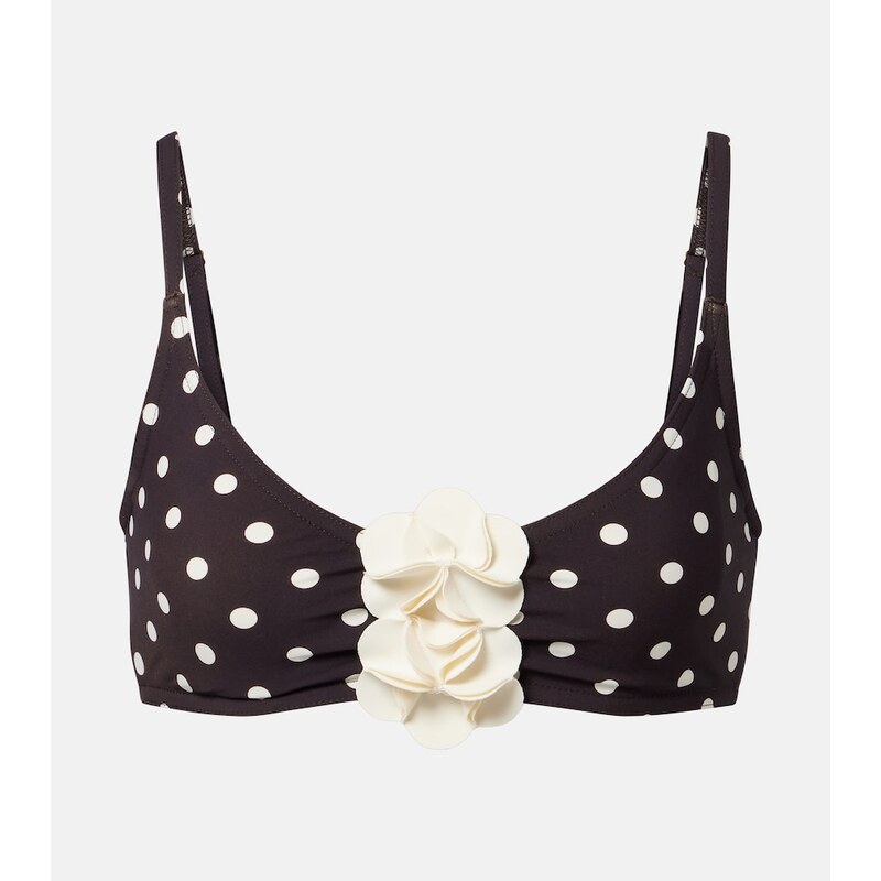 Karla Colletto Floral-appliquÃ polka-dot bikini top