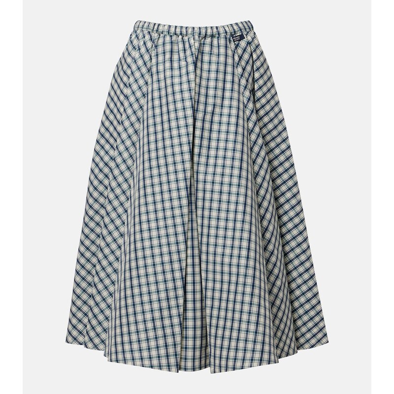 Prada Checked cotton-blend chambray midi skirt