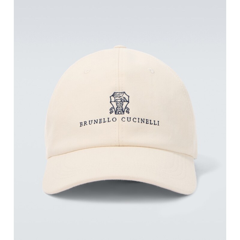 Brunello Cucinelli Logo leather-trimmed twill baseball cap