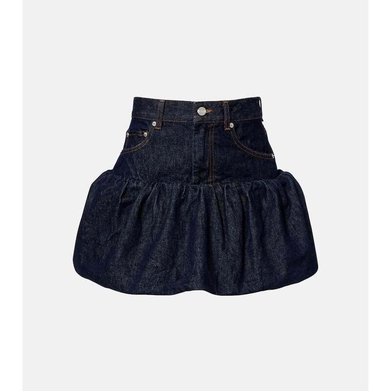 Ganni Gathered denim miniskirt