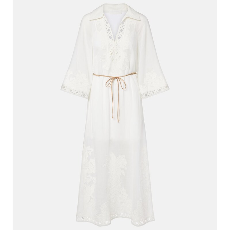 Zimmermann Indra embroidered ramie midi dress