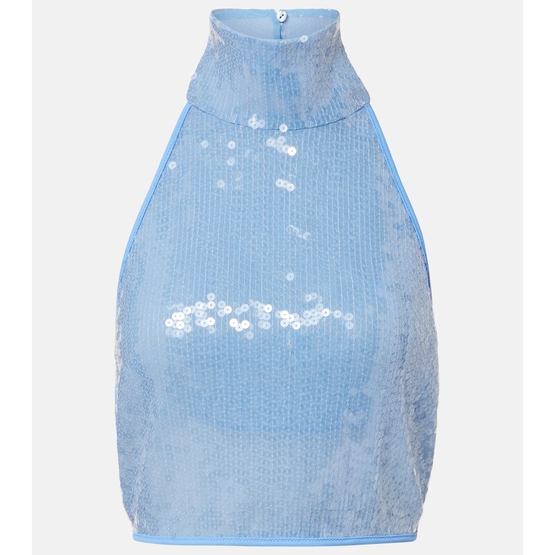 Oséree Sequined halterneck crop top