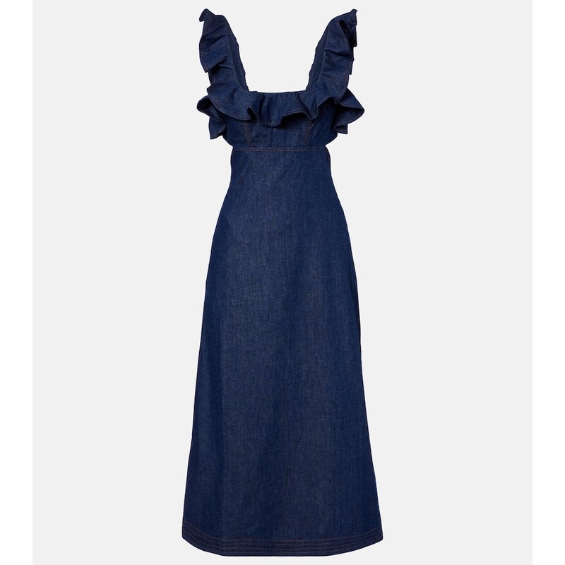 Zimmermann Aster ruffled denim midi dress