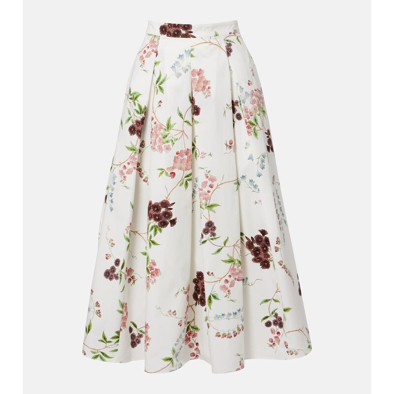 Erdem Floral pleated cotton poplin midi skirt