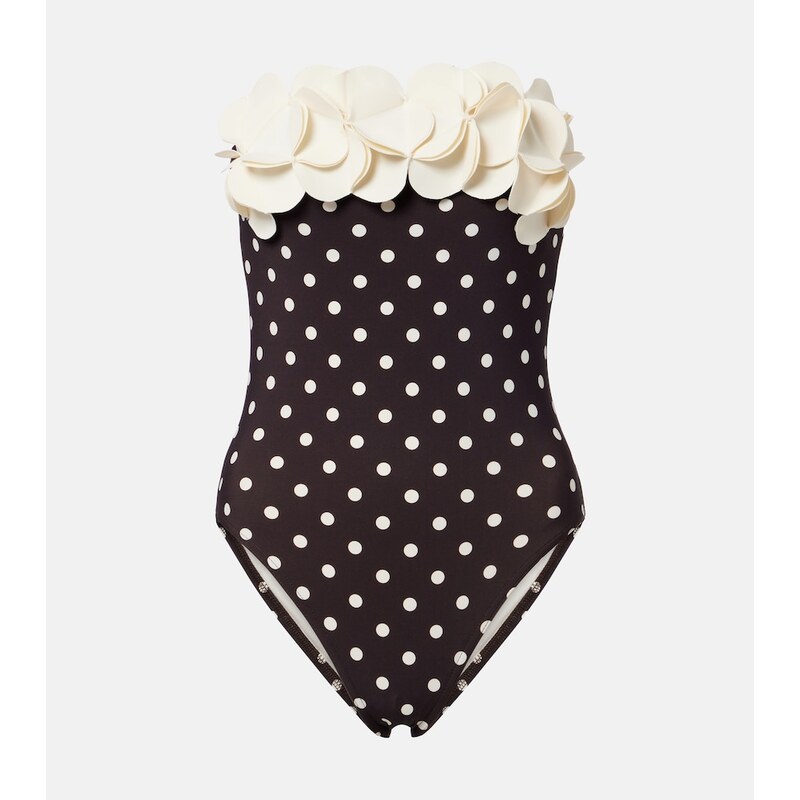 Karla Colletto Floral appliquÃ polka-dot bandeau swimsuit