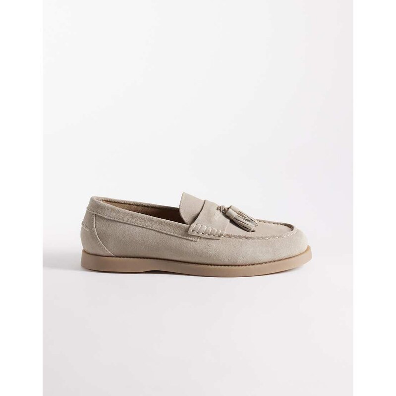 ASOS DESIGN tassel loafers in stone suede-Neutral