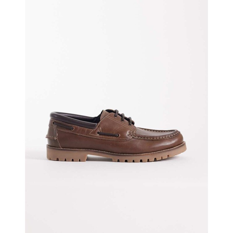 ASOS DESIGN boat shoes with cleated sole in brown leather