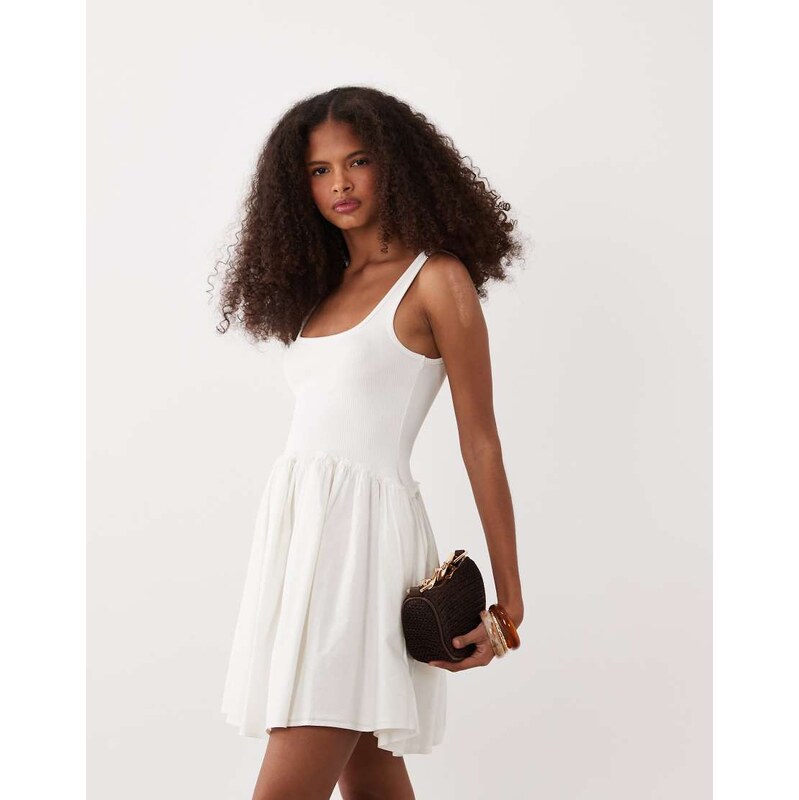 ASOS DESIGN scoop ribbed bodice with poplin skirt mini dress in