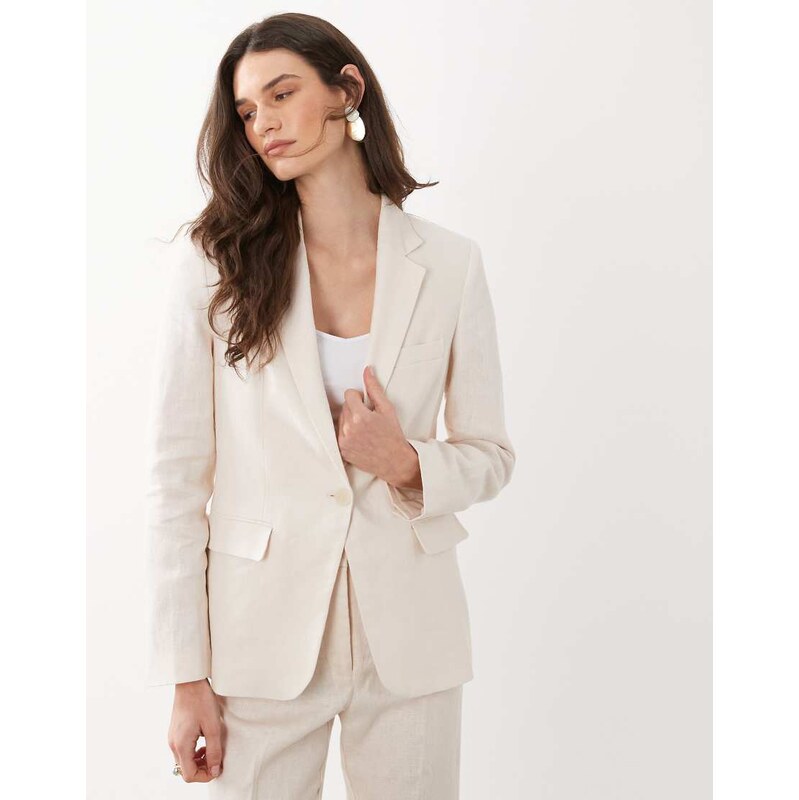 Mango Boreli 100% linen classic tailored blazer co-ord in cream 115011775