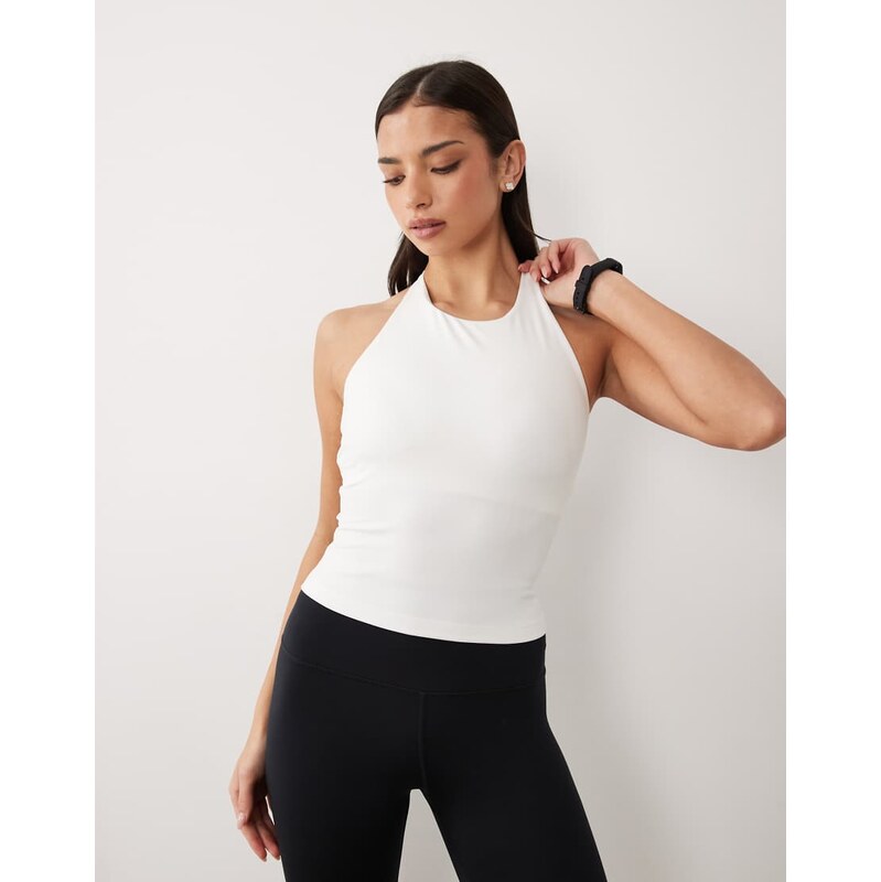 4505 soft touch halter neck vest with inner bra in white