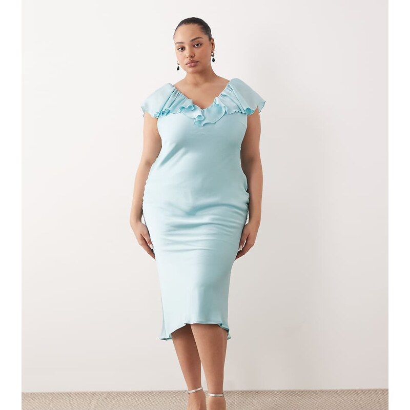 Pretty Lavish Curve ruffle midaxi dress in powder blue