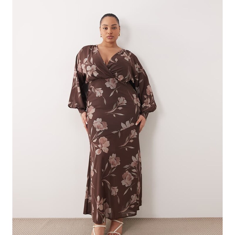 Pretty Lavish Curve wrap front and back batwing sleeve maxi